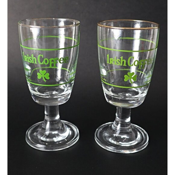 4 Vintage Irish Coffee Stemmed Glasses Shamrocks Barware - Picture 2 of 4
